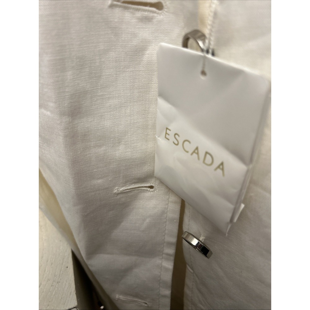 ESCADA 2PC Linen Set Long Safari Jacket + Pants Ivory White Embroidered EU 42 -L - Picture 3 of 16